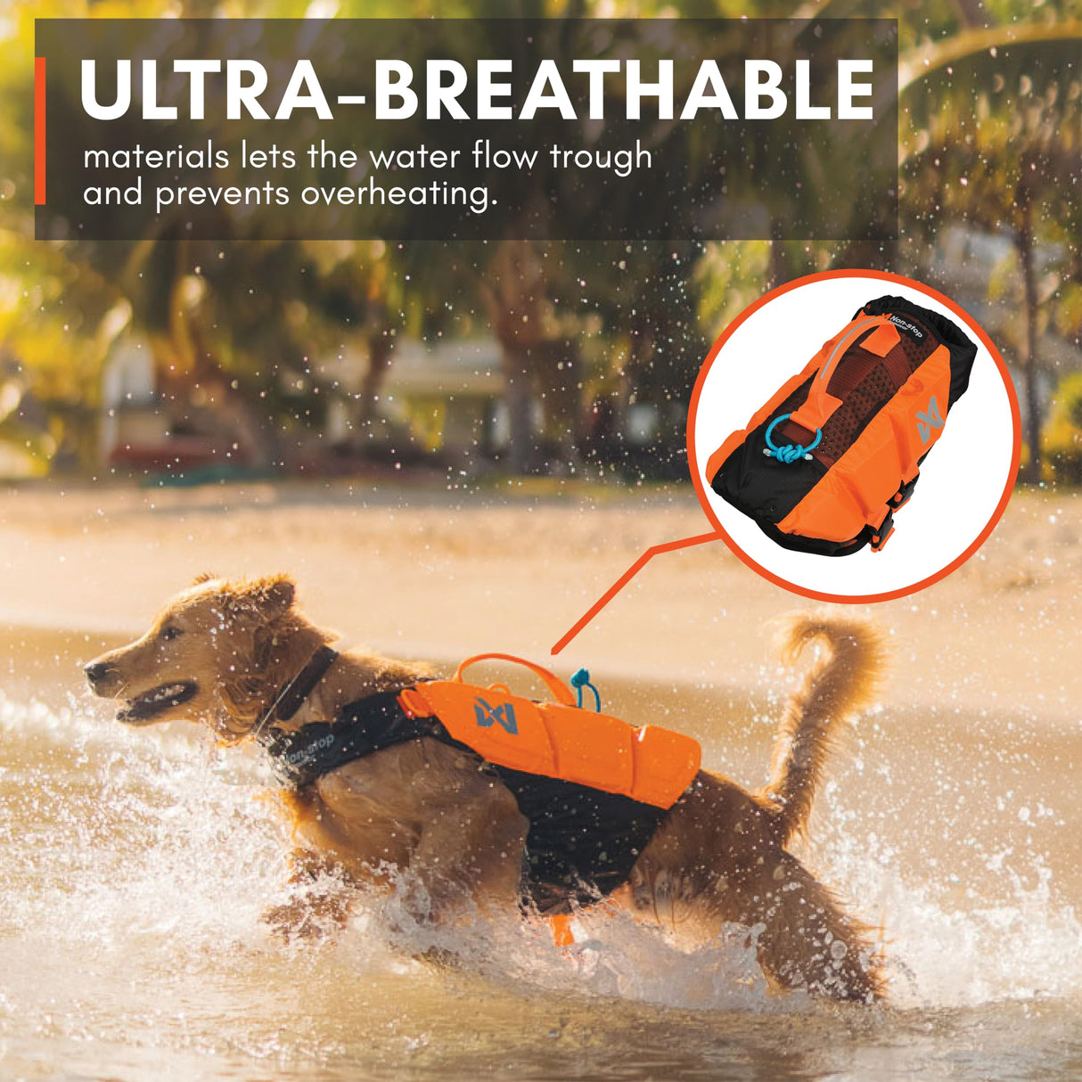 Non-stop dogwear Protector Life Jacket, Innovative Dog Life Jacket, Breathable Dog Swimming Vest with Ergonomic Design for Full Freedom of Movement, Black/Orange, Size 3