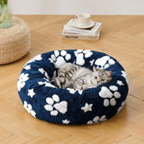 Yaning Donut Dog Beds for Small Dogs, Calming Round Cat Beds for Indoor Cats, Cute 3D Textured Paw Pet Bed with Removable Washable Cover and Anti-Slip Bottom（Navy Blue，23"）