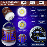 2 Pack 3 in 1 Bug Zapper USB Rechargeable Mosquito Killer Portable Waterproof Mosquito Repellent Outdoor Indoor LED Lantern Bug Zapper Camp Light SOS Emergency Light for Home, Backyard, Patio (Red)