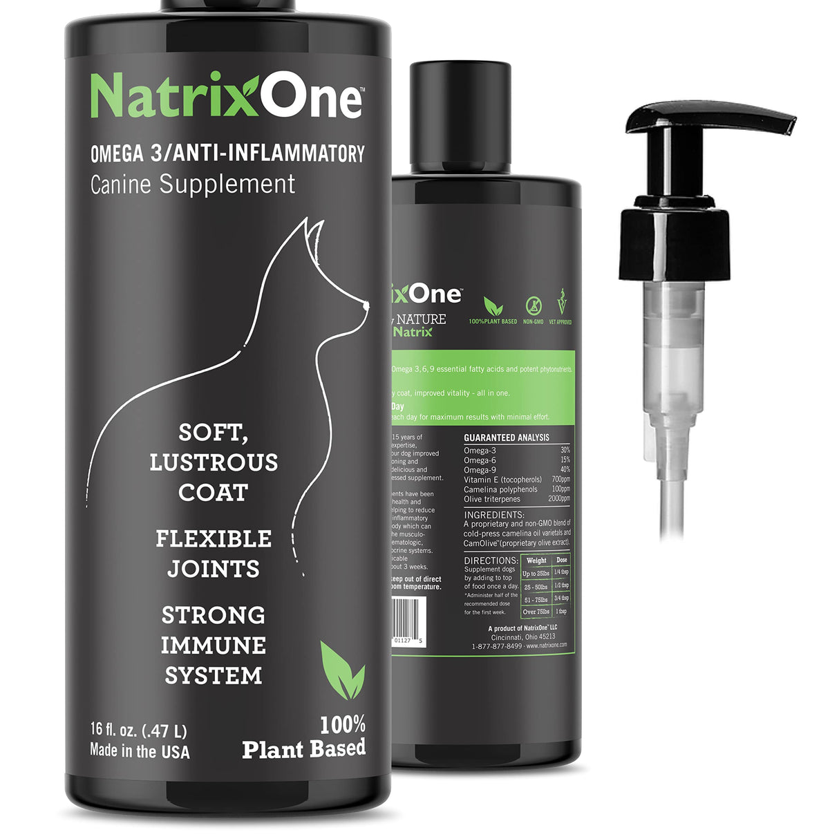 100% Pure Camelina Oil for Dogs, 16 oz - Dog Skin and Coat Supplement All-Natural Supplements, Support Hearts, Joints, Coats, Skin and Anti-inflammatory, Protective Care - Omega 3 by NatrixOne