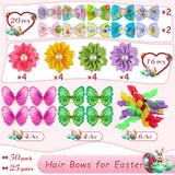MTLEE 50 Pcs Easter Dog Bows Dog Hair Bows Bulk Easter Grooming Cute Rabbit Pattern with Rubber Bands Puppy Yorkie Cat Bunny Butterfly Topknot Rhinestone Pearl Girl Accessories