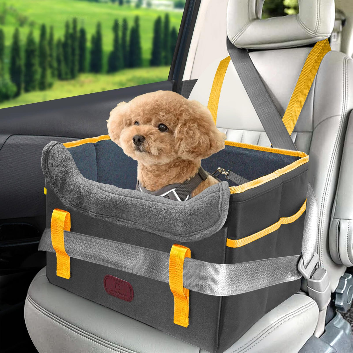 ThreeDokke Dog Car Seat for Small Dogs, Fuzzy Dog Car Seat Up to 25lbs Stable, Waterproof, Foldable with Clip-On Safety Leash, Pet Booster Seat Suitable for Front and Rear Seats