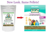 TOP's Parrot Food Mini Pellets Bird Food for Budgies, Cockatiels, Parrotlets, Lovebirds, Parakeets - Non-GMO, Peanut Soy & Corn Free, USDA Organic Certified - 4LBS