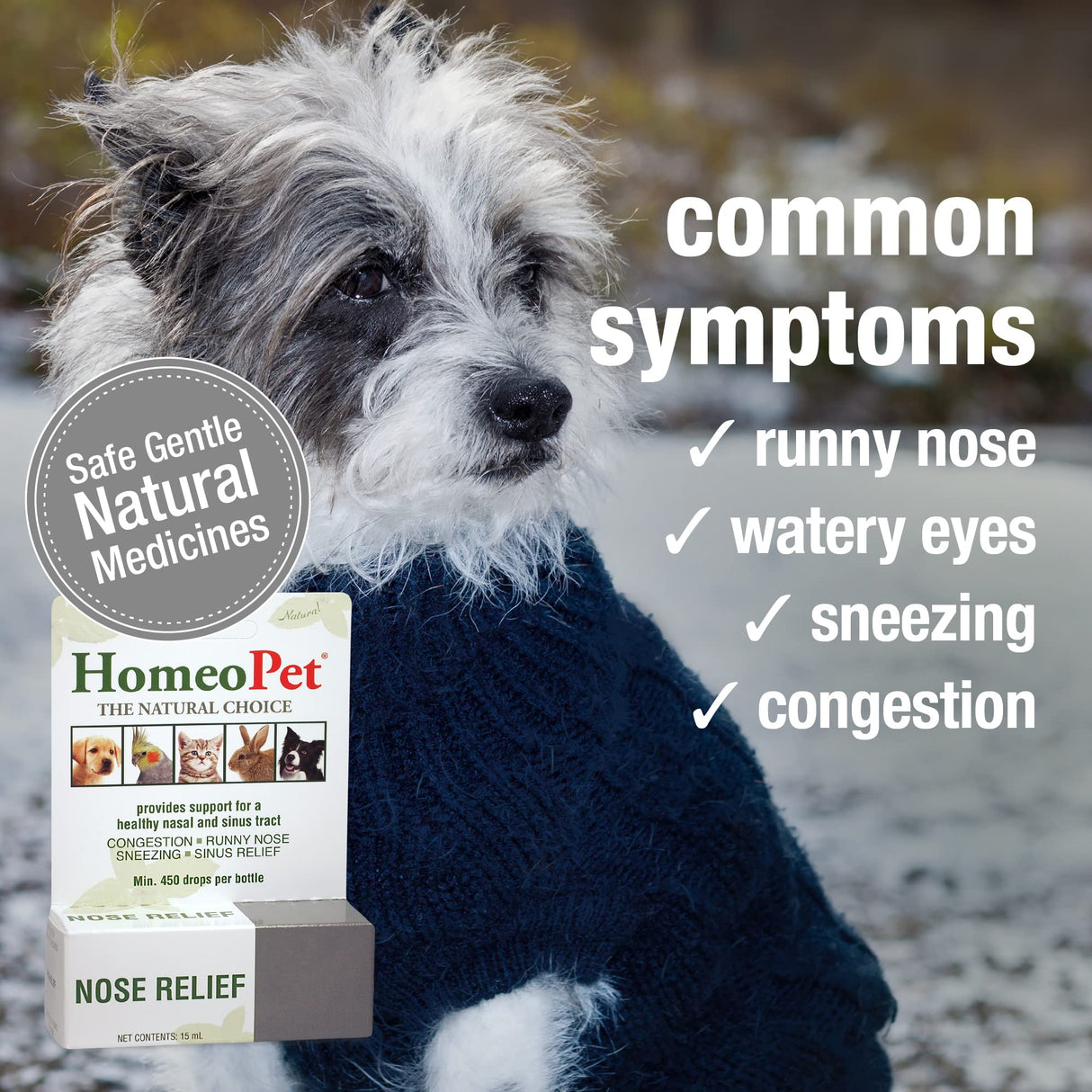 HomeoPet Nose Relief, Safe and Natural Sinus Supplement for Cats, Dogs, and Other Small Animals, 15 Milliliters
