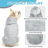 EXPAWLORER Textured Cable Knit Basic Dog Hoodie, Elevated Style Dog Sweater with Leash Hole and Pocket, Soft and Warm Pet Winter Coat, Cold Weather Clothes for Small Medium Large Dogs,Grey M