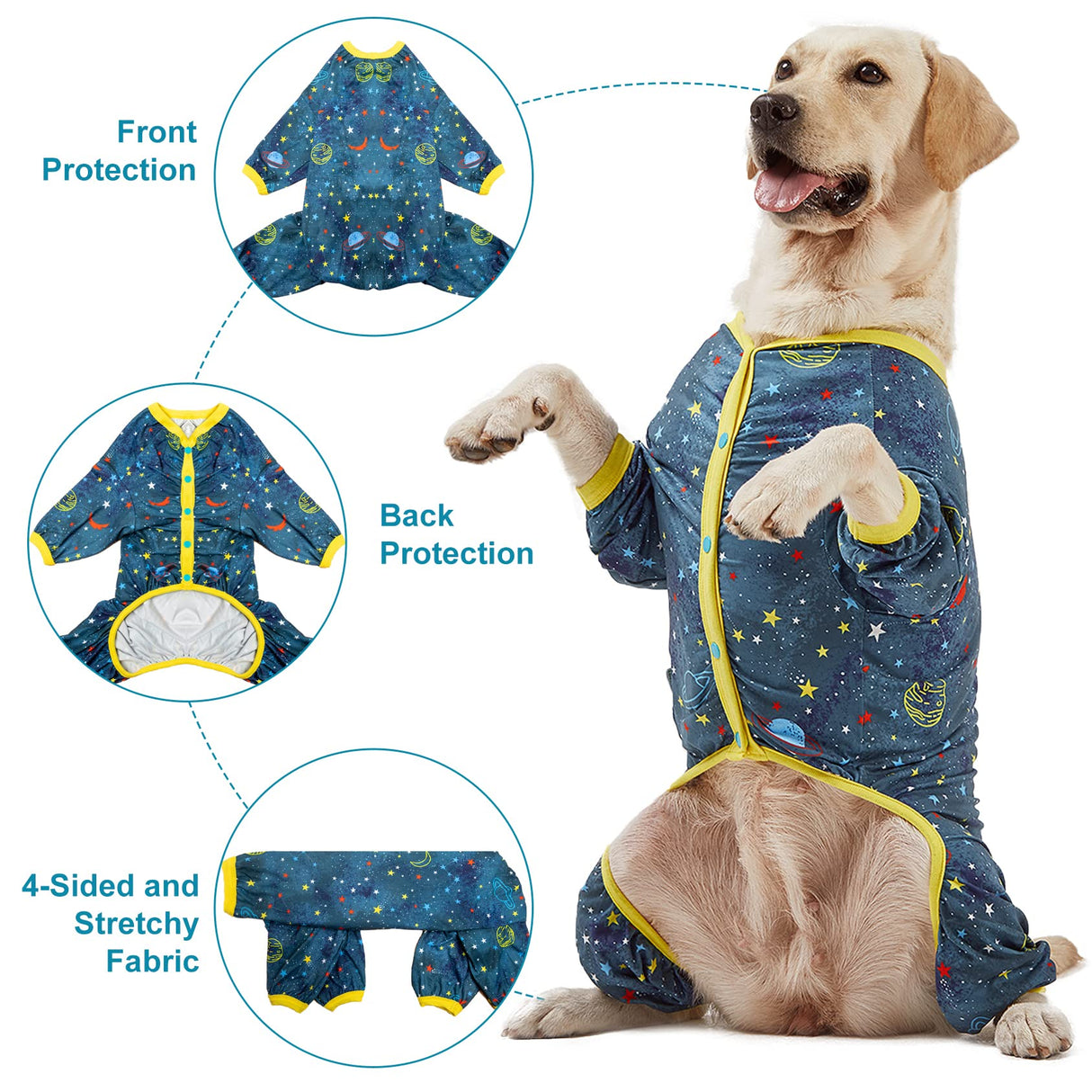 LovinPet Large Dog Surgery Recovery Shirt, Undershirt for Dog Coats, Anti Licking, Pitbull Clothes, Pet Anxiety Onesies, Navy Space Print, Pet Pajamas for Dogs, Pitbull Onesie, 2XL