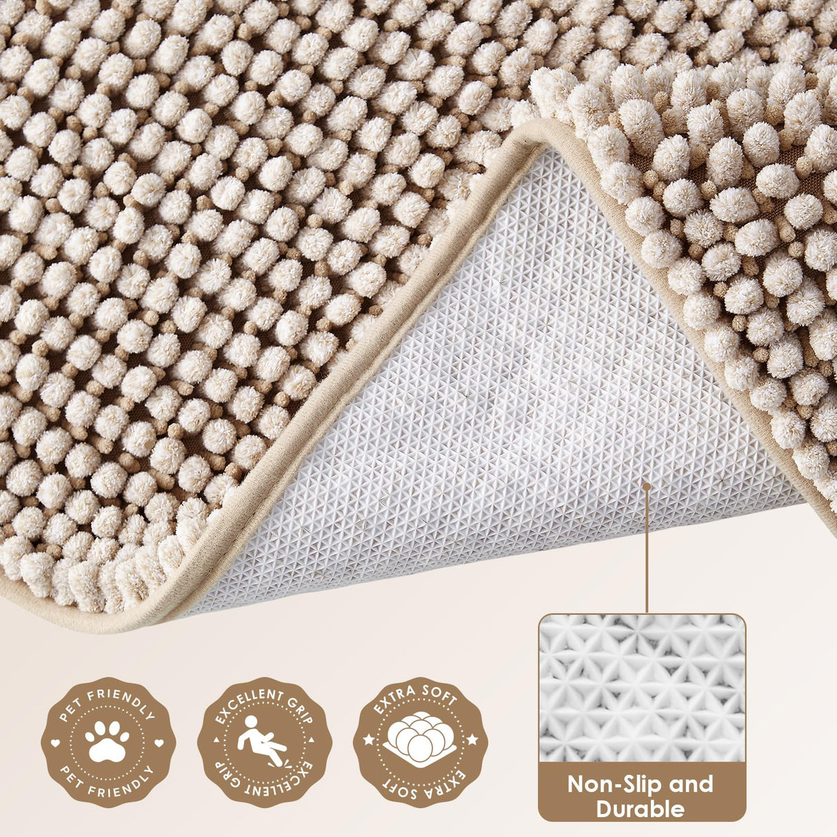 EHEYCIGA Super Absorbent Dog Door Mat for Muddy Paws 60x36 Inch Indoor, Front Doormat Outside Entrance, Quick Dry Chenille Washable Dog Crate Bed, Non-Slip Pet Rug Mud Mat Outdoor Entryway, Beige