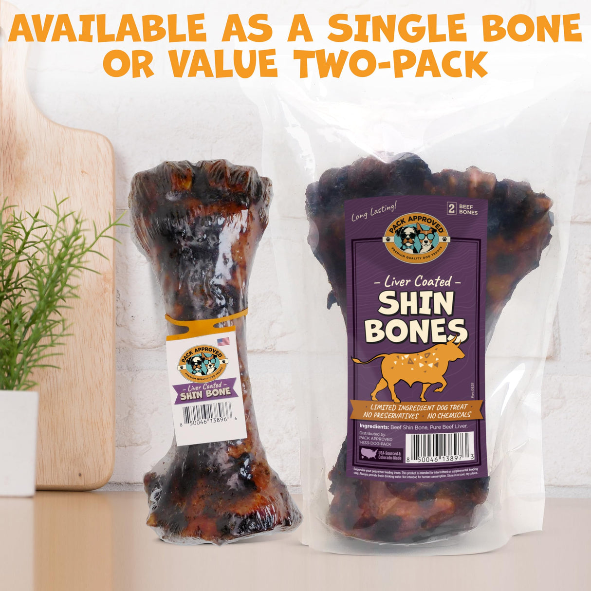 Pack Approved Beef Shin Bones for Dogs - Liver Coated Long Lasting Dog Chews for Aggressive Chewers - Rawhide-Free Big Bones for Large Dogs - Healthy Large Dog Bone (1 Pack)