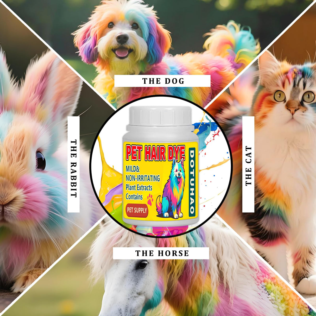 DOTUHAO Dog Hair Dye, Black & Hot Pink Color Pet Hair Dye Set, Pet Safe Dyes, Dog Hairs Coloring Agent, Fashionable DIY Pets Grooming, Easy to Use (2 color, Black & Hot Pink)