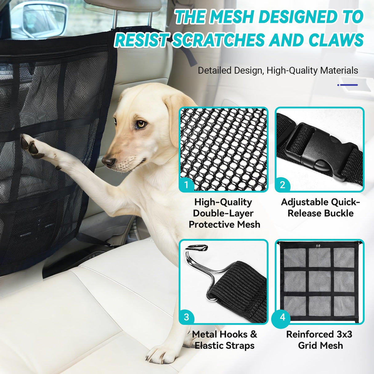 KINETOVOLTA Dog Car Barrier 2026 Upgrade, Double Layer Mesh with Zipper, Universal Car Dog Barrier for SUVs, Sedans & Trucks, 23x23 Inch, Breathable & Easy to Install