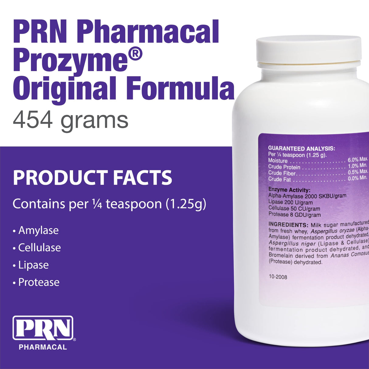PRN Pharmacal ProZyme Original Formula Enzyme Replacement Supplement - Reinforces Animal's Gut Health, Supports Dog & Cat Food Breakdown - Promotes Pet's Digestive Health - 454 g, 1 lb Bottle