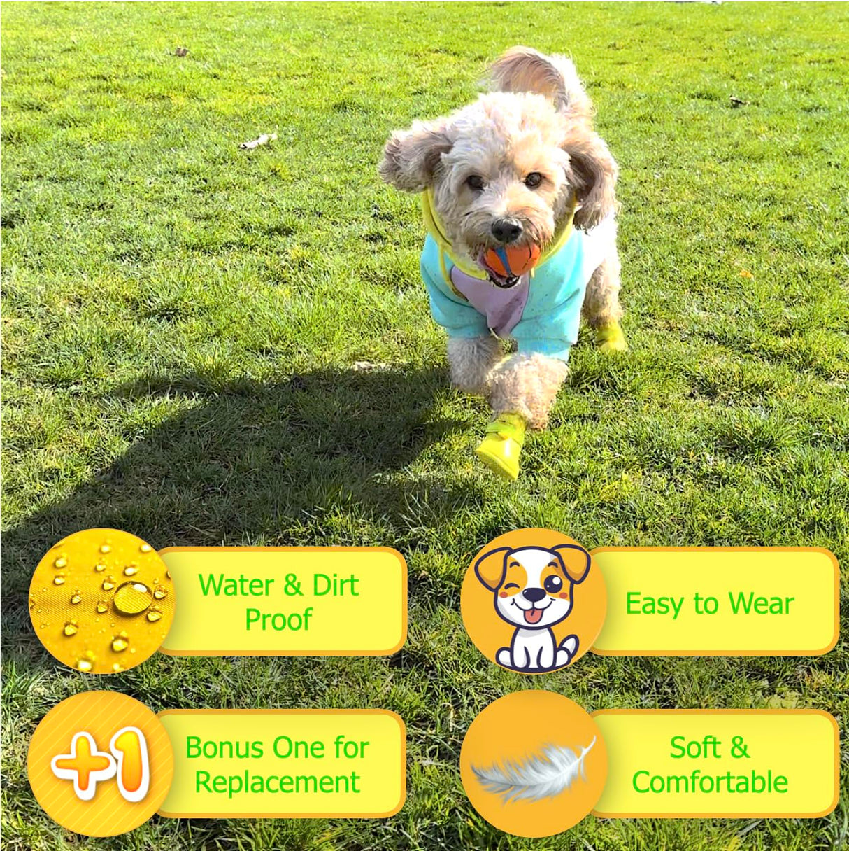 Ultra Soft Waterproof & Dirt-Resistant Yellow Dog Boots by Quality Life Hack (Plus One Free) - Size Extra Small