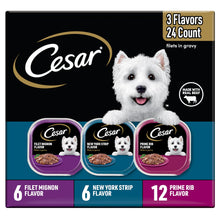 Load image into Gallery viewer, Cesar Filets in Gravy Adult Wet Dog Food Variety Pack, Filet Mignon, New York Strip and Prime Rib Flavors, 3.5 oz. Easy Peel Trays, Variety Pack, 24 Count
