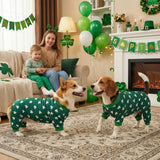 CooShou Saint Patrick’s Day Dog Pajamas Clover Pattern Dog Onesie Jumpsuit Soft Irish Festival Themed Pet PJs Outfit Costume Clothes for Small Medium-Large Breeds(Clover)