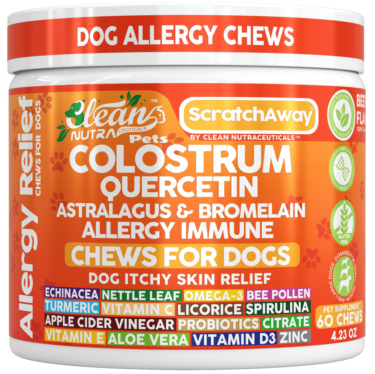Dog Allergy Chews and Itchy Skin Relief for Dogs | Colostrum Quercetin Astragalus Bromelain | Immune Anti Itch Coat Supplement Aller Ichting Bites Treatment Paw Allergies + Echinacea Nettle Omega 3