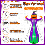 14FT Halloween Inflatables Decorations, Giant Halloween Inflatables Pumpkin Ghost with Witch Hat, Pre-lit Blow Up Halloween Inflatables Decor for Haunted House Halloween Outdoor Party Yard Lawn