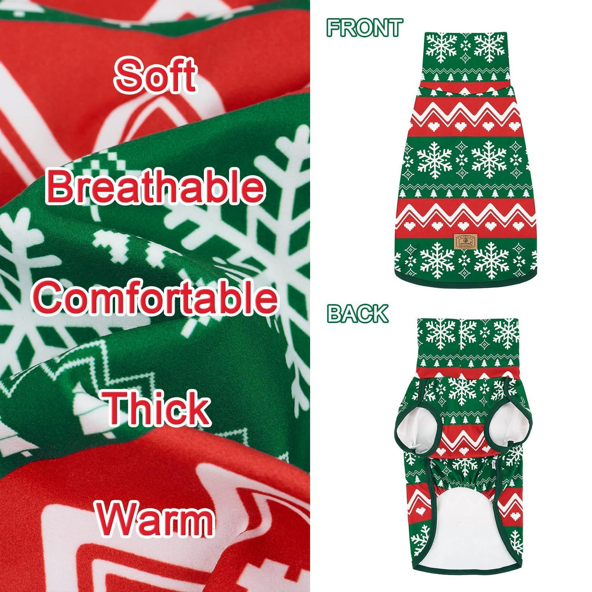 XPUDAC 2 Pack Christmas Dog Fleece Sweater Dog Sweatshirt Turtleneck Jacket Warm Stretchy Pet Cold Weather Clothes for Medium Large Dogs, 3XL