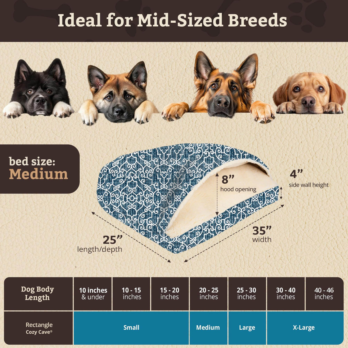 Snoozer Pet Products Luxury Rectangle Cozy Cave, Wag Collection, Medium, Ramey Oxford