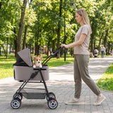 PETSITE 4 Wheels Pet Stroller, One-Click Foldable Dog Strollers for Small Dogs with Detachable Carrier, Breathable Mesh, Waterproof Cover, Storage Basket, Cup Holders, Ideal for Dogs Cats up to 33 lbs