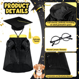 Huhumy 3 Pcs Dog Graduation Costume Set Include Pet Graduation Gown Adjustable Puppy Grad Cap with Gold Tassel Lensless Glasses for Dogs Cats Holiday Costume Accessory(Black,XL)