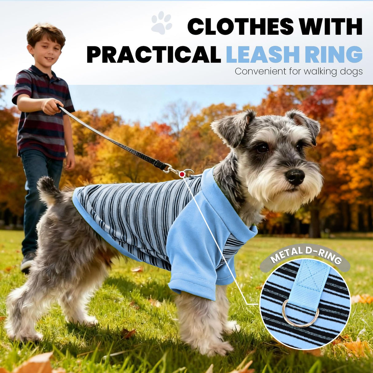Fleece Dog T-Shirt with Leash Ring Lightweight Stretchy Dogs Clothes Striped Short Sleeves Pet Sweatshirt Soft Dog Shirts for Large Dogs Border Collie,Golden Retriever,Doberman（Blue,6X-Large）