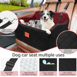 INDYBUD Dog Car Seat for Medium/Large Dogs, Memory Foam Pet Booster Seat for Under 55 lbs or 2 Small Dogs, Detachable Dog Car Bed for Backseat with 2 Safety Leashes and Pockets (Black/Red, Large)