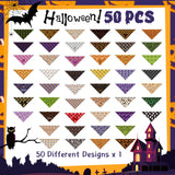 Abbylike 50 Pcs Halloween Dog Bandanas Bulk Pet Scarfs Triangle Bibs Adjustable Washable Puppy Kerchief Seasonal Pet Costume Accessories Grooming Supplies for Small Medium Large Dogs Cats