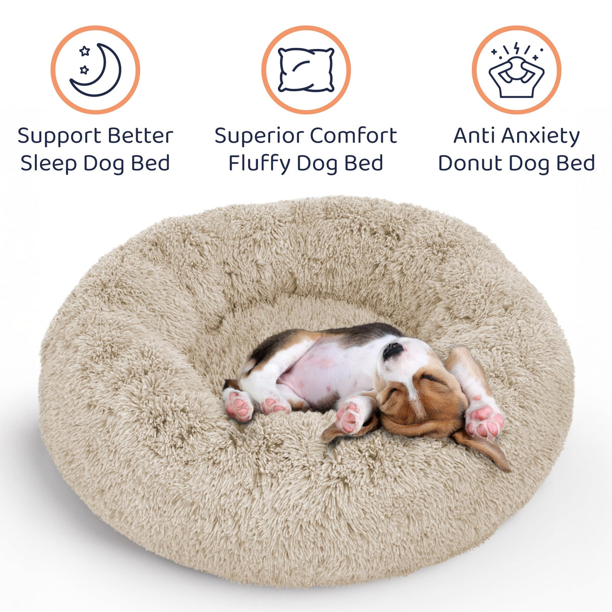 Donut Dog Bed - Premium Comfort for Anxiety Relief - Fluffy & Calming Design with Ultra-Plush Support | Cozy Round Dog Bed with Super Soft Circle Style (Beige, Medium)