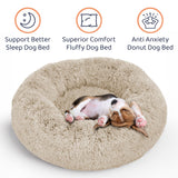 Donut Dog Bed - Premium Comfort for Anxiety Relief - Fluffy & Calming Design with Ultra-Plush Support | Cozy Round Dog Bed with Super Soft Circle Style (Beige, Medium)