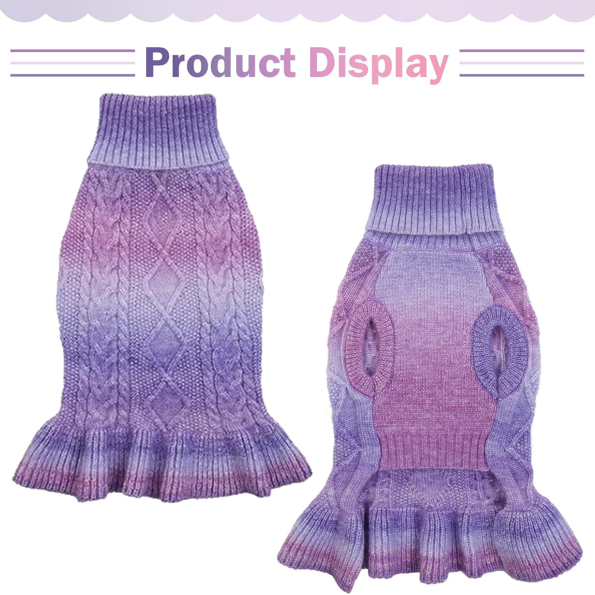 QBLEEV Custom Puppy Turtleneck Sweater Dresses - Soft, Warm, Medium Winter Fall Pet Sweaters for Dogs, Customizable Turtleneck Christmas Sweaters, Holiday Doggie Vests for Girls & Boys
