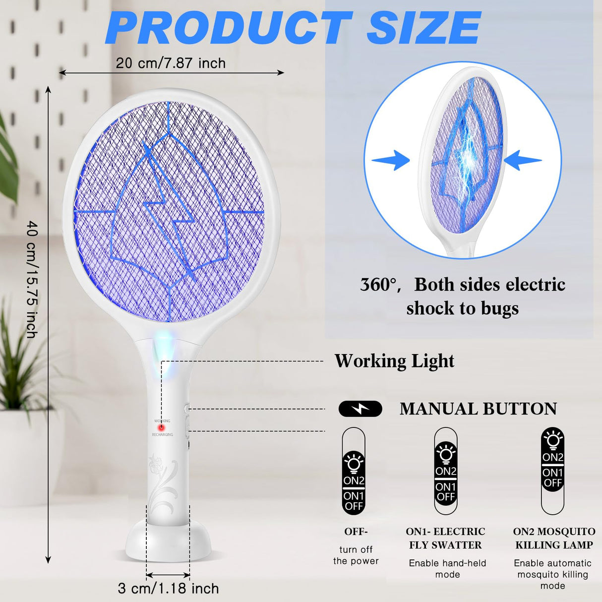 Qualirey Electric Fly Swatter 2 in 1 Rechargeable Mosquito Swatters UV Light Bug Zapper Racket Fly Mosquito Zapper Insect Control for Home Bedroom Kitchen Office Backyard Patio Indoor Outdoor (4 Pcs)