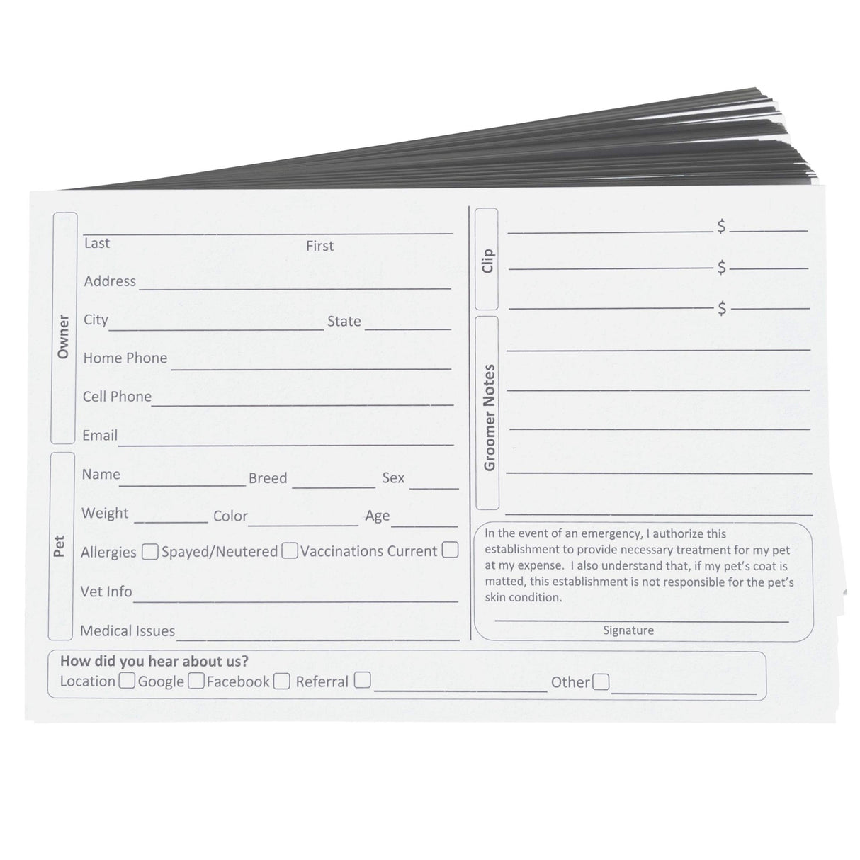 100 4X6 Dog Grooming Client Cards 4X6 Inch - Professional Dog Grooming Supplies, Client Profile Cards for Pet Groomer, Pet Kennels, Boarding & Customer Information Card