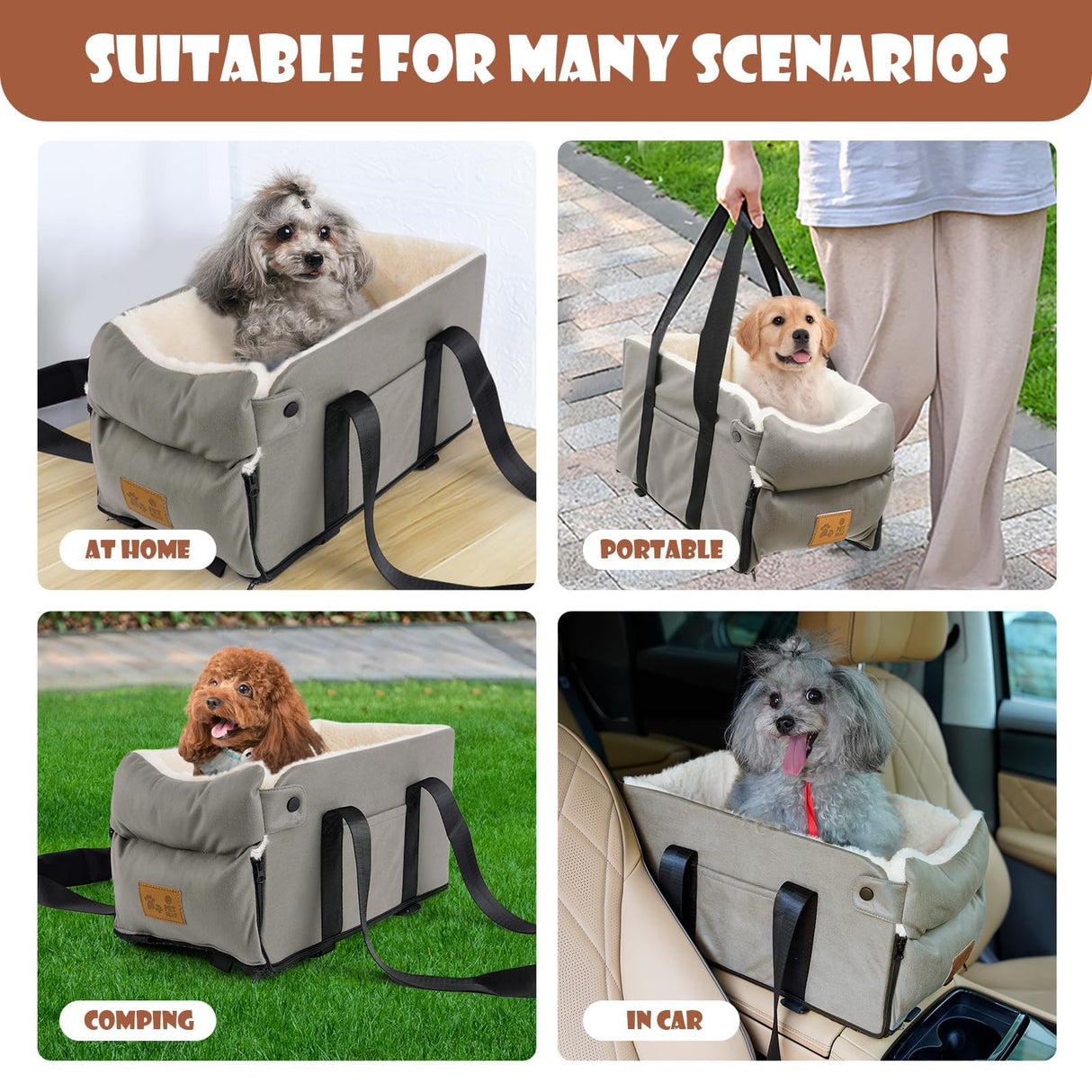 Dog Car Seat for Small Dogs Cats, Pet Travel Car Seat, Middle Console Dog Booster Box, Detachable Washable Center Console Pet Siting Armrest Booster for Puppy Cats Pets Up to 13.5lbs