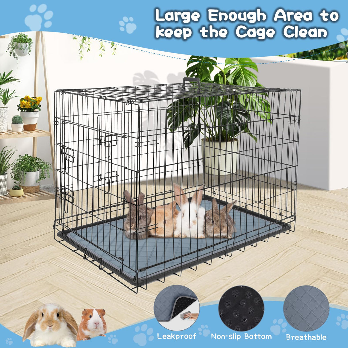 HOBBTREE 6 Packs Washable Guinea Pig Cage Liners, Waterproof Guinea Pig Pee Pads Reusable Absorbent Bedding Anti Slip Mats for Small Animals Bunny Rabbit Hamster (24 x 18in)