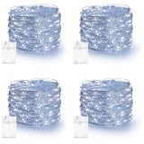 Dazzle Bright Fairy Lights Battery Operated, 4 Pack Total 80FT 240LED Silver Wire Waterproof Battery Operated String Lights, Christmas Decorations for Indoor Outdoor Bedroom Yard Decor, White