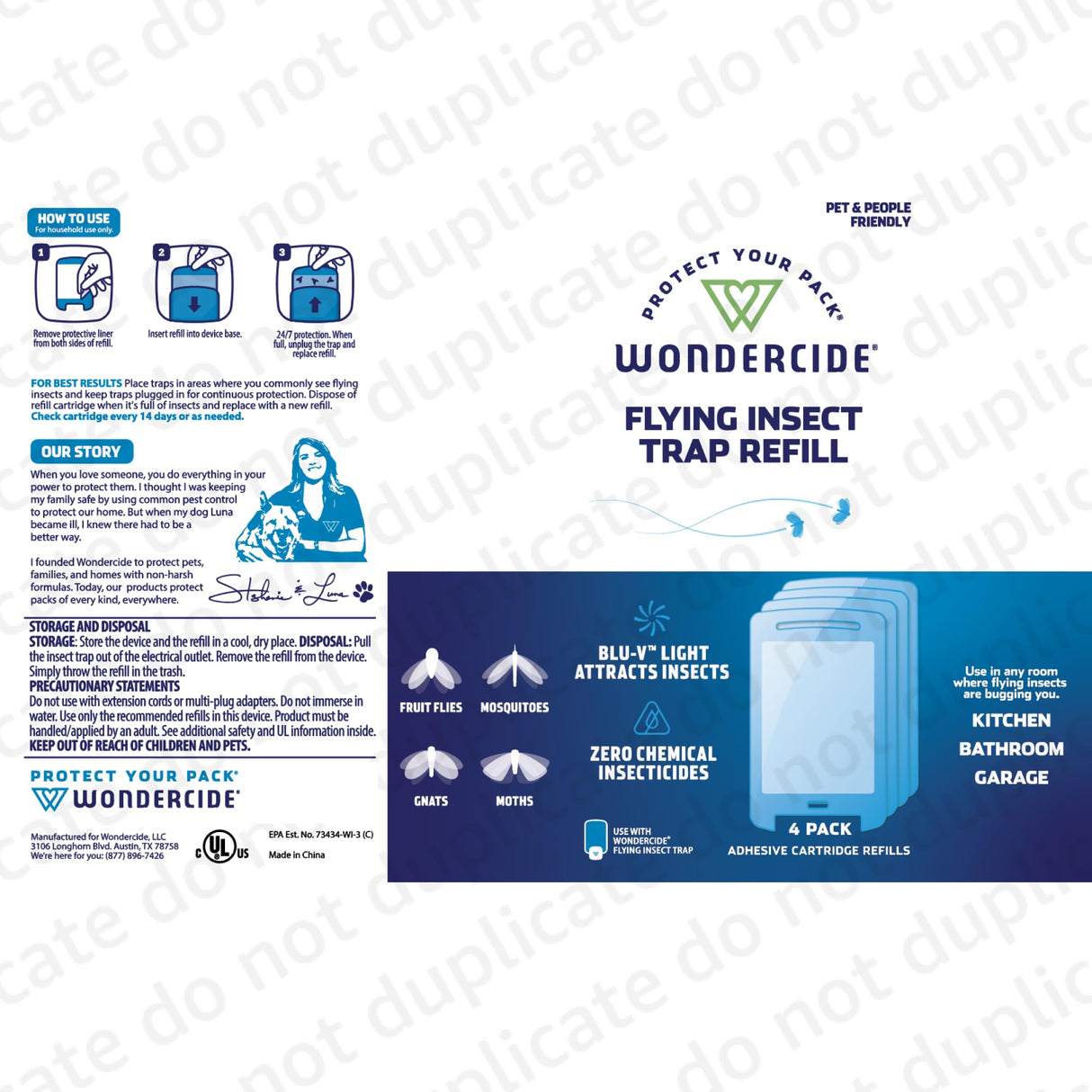 Wondercide - Flying Insect Trap Light Cartridge Refills - No Device - Indoor Bug Catcher for Fruit Flies, Gnats, Moths, and Mosquitoes - Cartridge Refill - 4 Pack