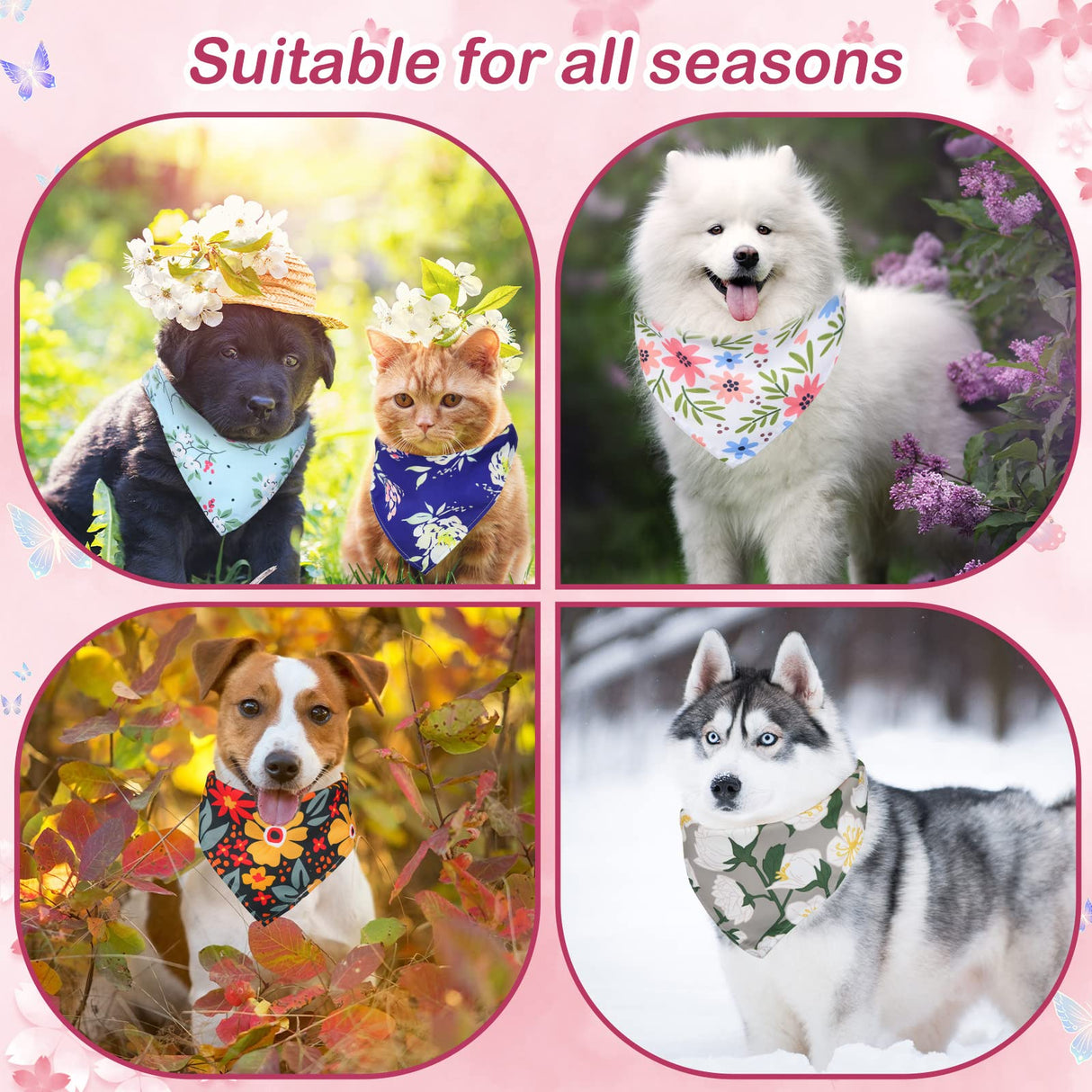 Sweetude 50 Pcs Dog Bandanas Bulk Floral Pattern Triangle Scarf Adjustable Washable Bandana Bibs for Small Medium Large Dogs Pets