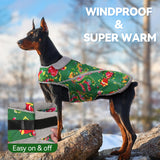 VIVAGLORY Snowrap Dog Coat, Jacket with Harness Hole, Dog Coat for Winter & Cold Weather, Fluffy Warm Fleece Lined Reflective Water Resistant for Puppy, M, Northeast Florals-Green