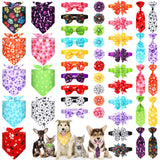 Hosuly 50 Pcs Paw Bone Print Dog Bandana Collar Set Value Package Includes Dog Bow Tie Necktie Collar Pet Scarf Bow Flowers Hexagonal Bowtie Cat Grooming Accessories for Pet Festival Photography