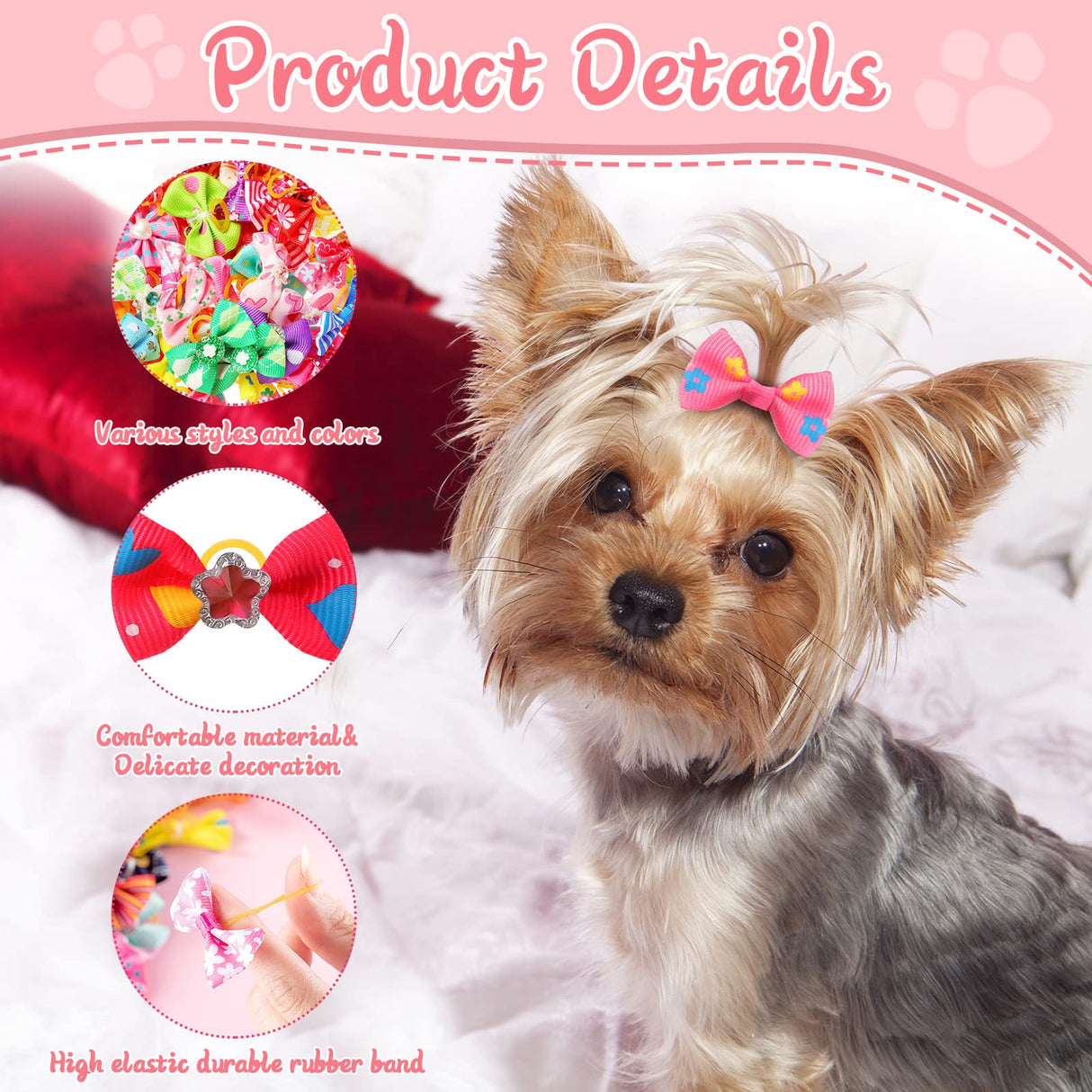 Reginary 300 Pack Dog Bows Grooming Cute Dog Hair Bows Girl with Rubber Bands Small Puppy Bowknots Colorful Hair Accessories for Puppies Pets Gift