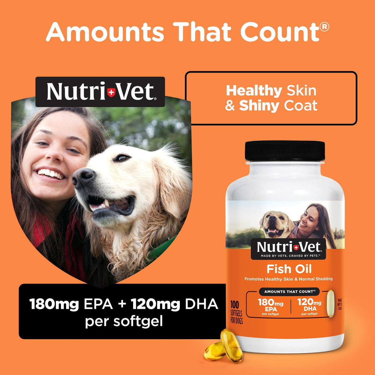 Nutri-Vet Fish Oil Supplement for Dogs, Omega 3, Fish Oil for Dogs, Pet Supplies, Pet Vitamins and Supplements, EPA DHA Formula, Puppy Vitamins, Shed Control, New Puppy Essentials, 100 Count