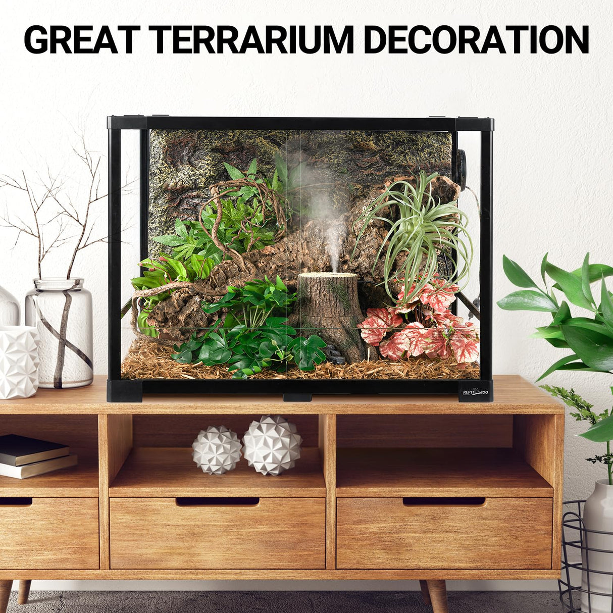 REPTIZOO Reptile Humidifier Fogger, Tree Trunk Humidifier with Top Mist Outlet, 1000ml Detachable Terrarium Humidifier Reptile Misting System Terrarium Decoration