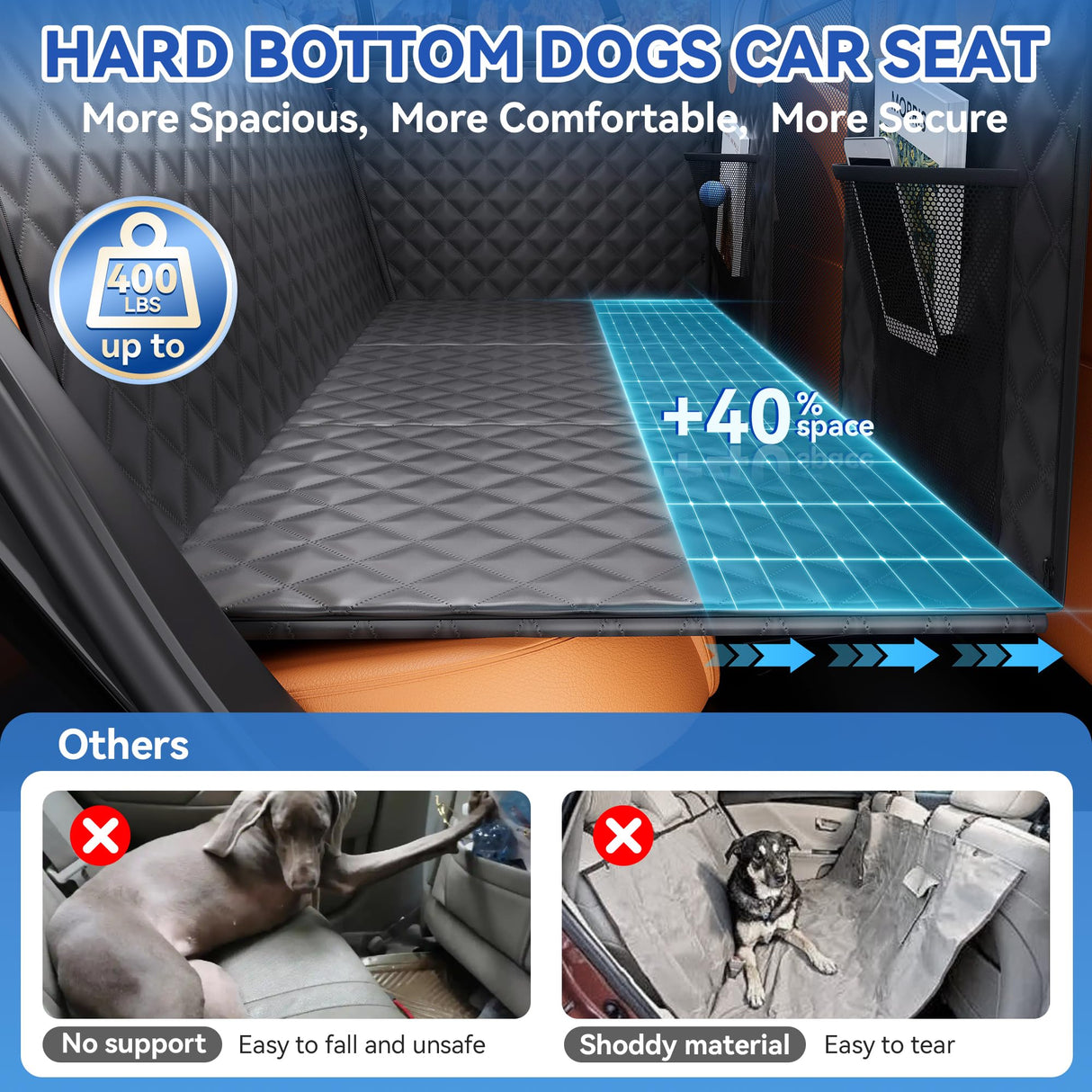 Pet Car Seat Cover Backseat - Upgraded Back Seat Extender for Dogs, 600D Scratchproof, PU Thickened, Waterproof Hammock, 400 lbs, Easy to Clean/Install, Universal for Cars SUV Truck, Pet Protector