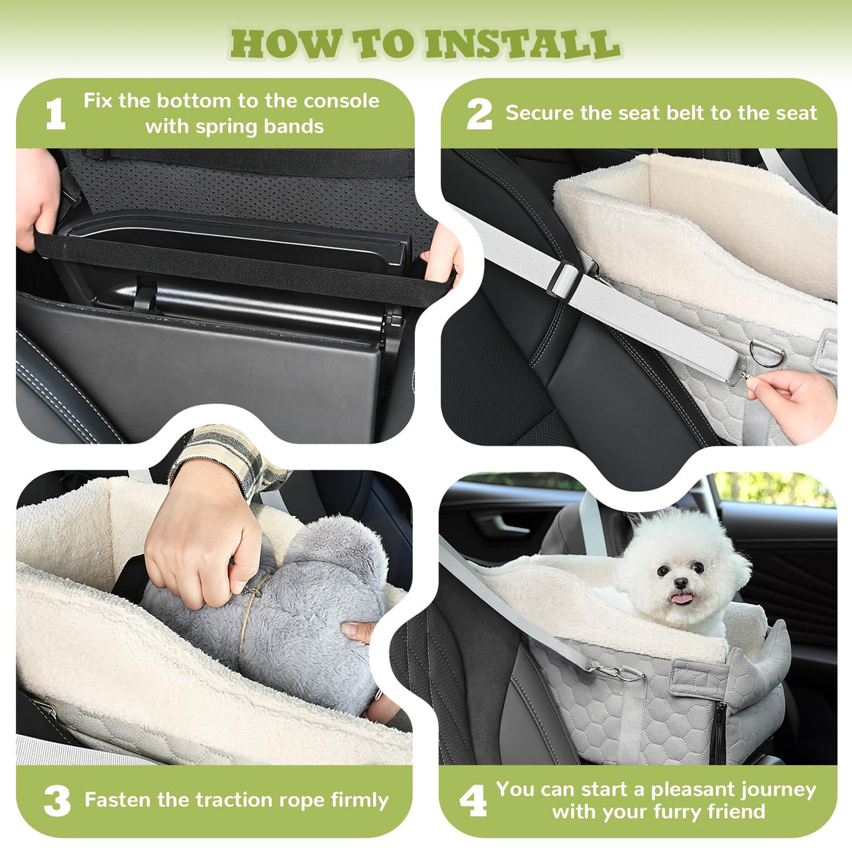 AtawLege Center Console Dog Car Seat, Detachable Washable Dog Booster Seat, Adjustable Safety Belts and Built-in Leash Pet Carseat, Portable Puppy Travel Carrier with Cushion for Small Dogs Cats(Gray)