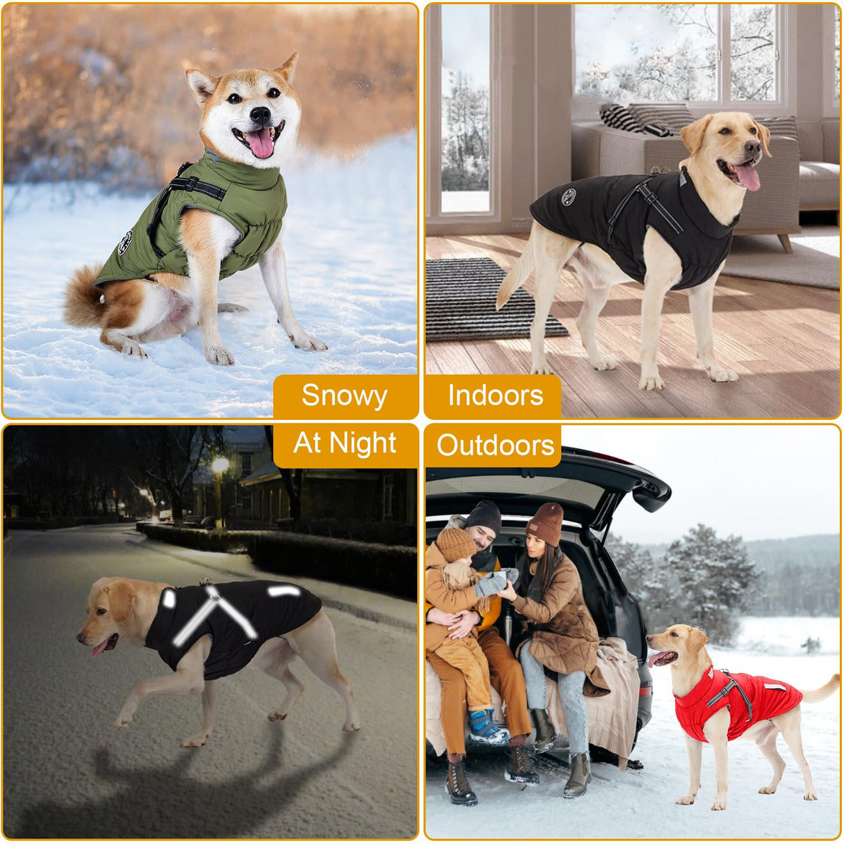 Warm Dog Jacket - Fleece Coat with Built-in Harness, Waterproof Vest, Reflective Stripes, Pink XL