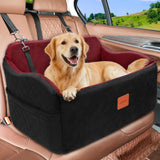 INDYBUD Dog Car Seat for Medium/Large Dogs, Memory Foam Pet Booster Seat for Under 55 lbs or 2 Small Dogs, Detachable Dog Car Bed for Backseat with 2 Safety Leashes and Pockets (Black/Red, Large)