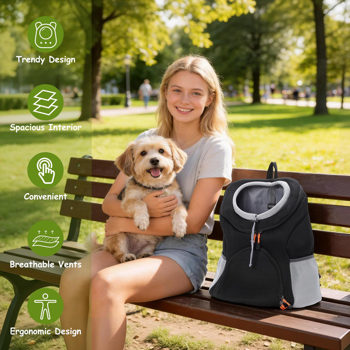 Pet Dog Carrier Backpack, Dog Front Backpack, Pet Carrier Backpack, Front Carrier Backpack, Ventilated Mesh Dog Travel Back Pack for Hiking Cycling Outdoor (6.6-15.4 lbs)