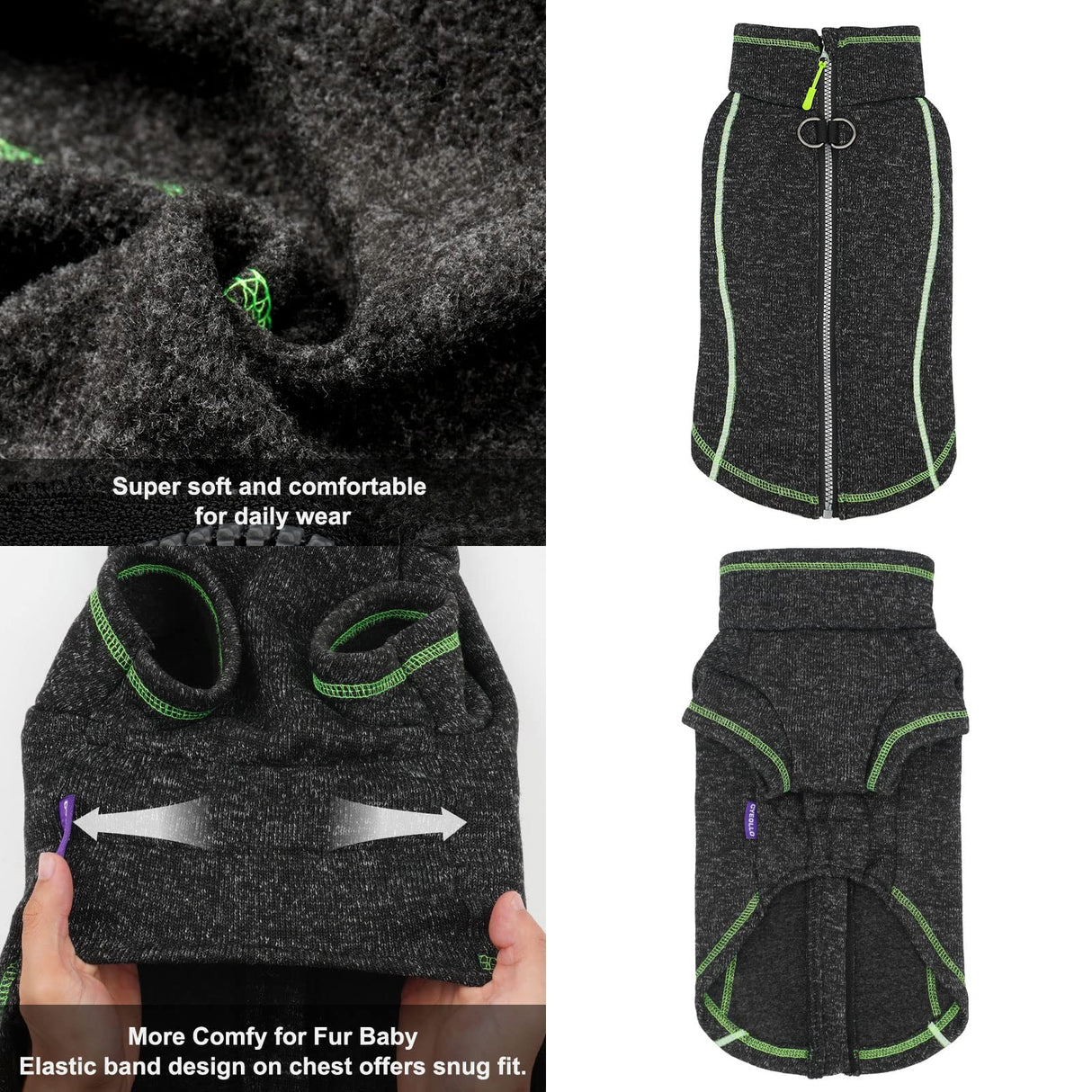 cyeollo Dog Coat Fleece Dog Jacket Reflective Sweater Zipper Pet Clothes with D Ring Dogs Winter Coat for Medium Dogs