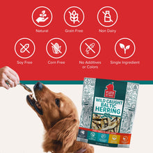 Load image into Gallery viewer, Plato Pet Treats Fish Dog Treats - Air-Dried, Single Ingredient Dog Treat - with Omega 3 &amp; 6 Fatty Acids to Support Skin and Coat - 100% Whole Fish - Wild Caught Baltic Herring Dog Treats - 8.5 oz

