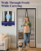 Magnetic Screen Door - 38.0'' x 82.0'' Retractable Screen Door Mesh for Entry Door or Sliding Door, Pet & Kid Friendly, Hands-Free Closure Keeps Bugs Out & Lets Breeze in, Stripe Black